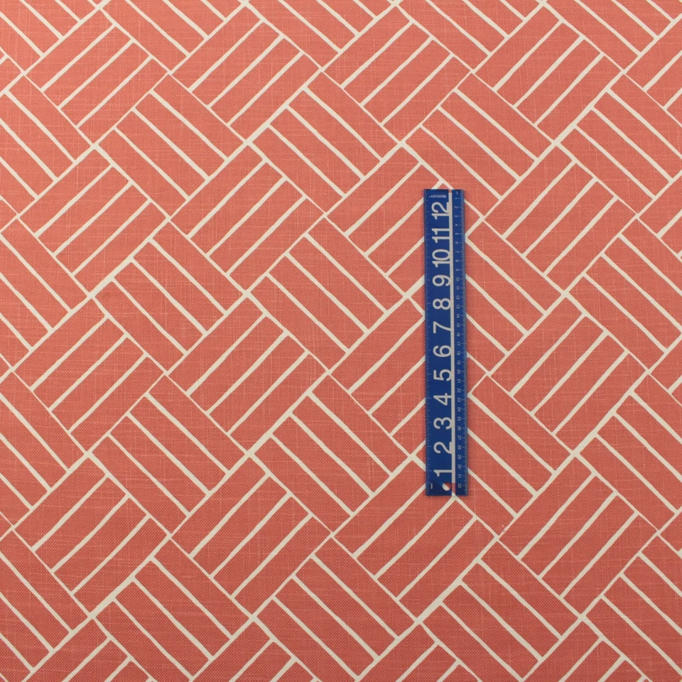 LULU DK DF MONOGRAM AURELIAN CORAL RED GEOMETRIC HIGH END FABRIC BY YARD 54"W - Image 2 of 4