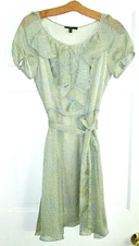 Blue Yellow Floral Chiffon Ruffle Tie Dress Betu NEW Women 8 Puffy Sleeve