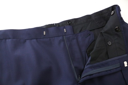 SUITSUPPLY Tux Mens Trousers UK46R Blue Slim Melange Wool Flat-Front - Picture 3 of 6