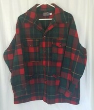 Vintage 1960s Pendleton Heavy Virgin Wool Red Blue Green Plaid Shirt Jacket Sz L