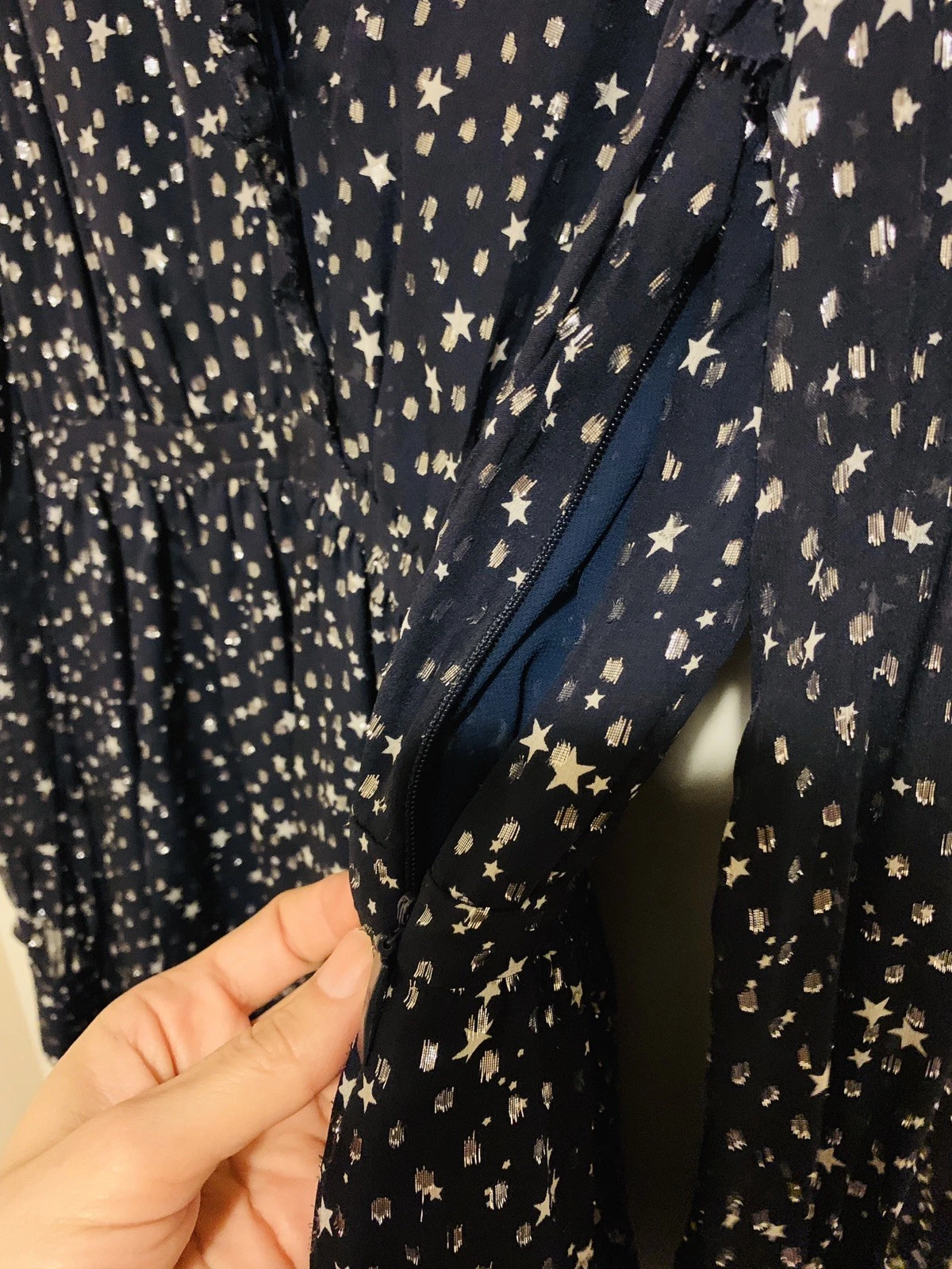 Abito Kate Spade blu navy argento seta scintillante taglia US 4 (taglia UK 10)