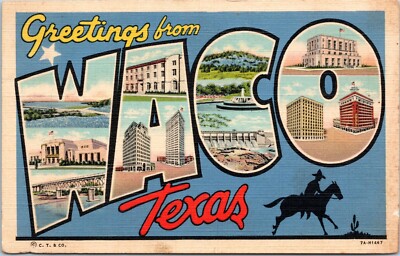 Large Letter Greetings from Waco Texas TX - Vintage linen Postcard - 1937