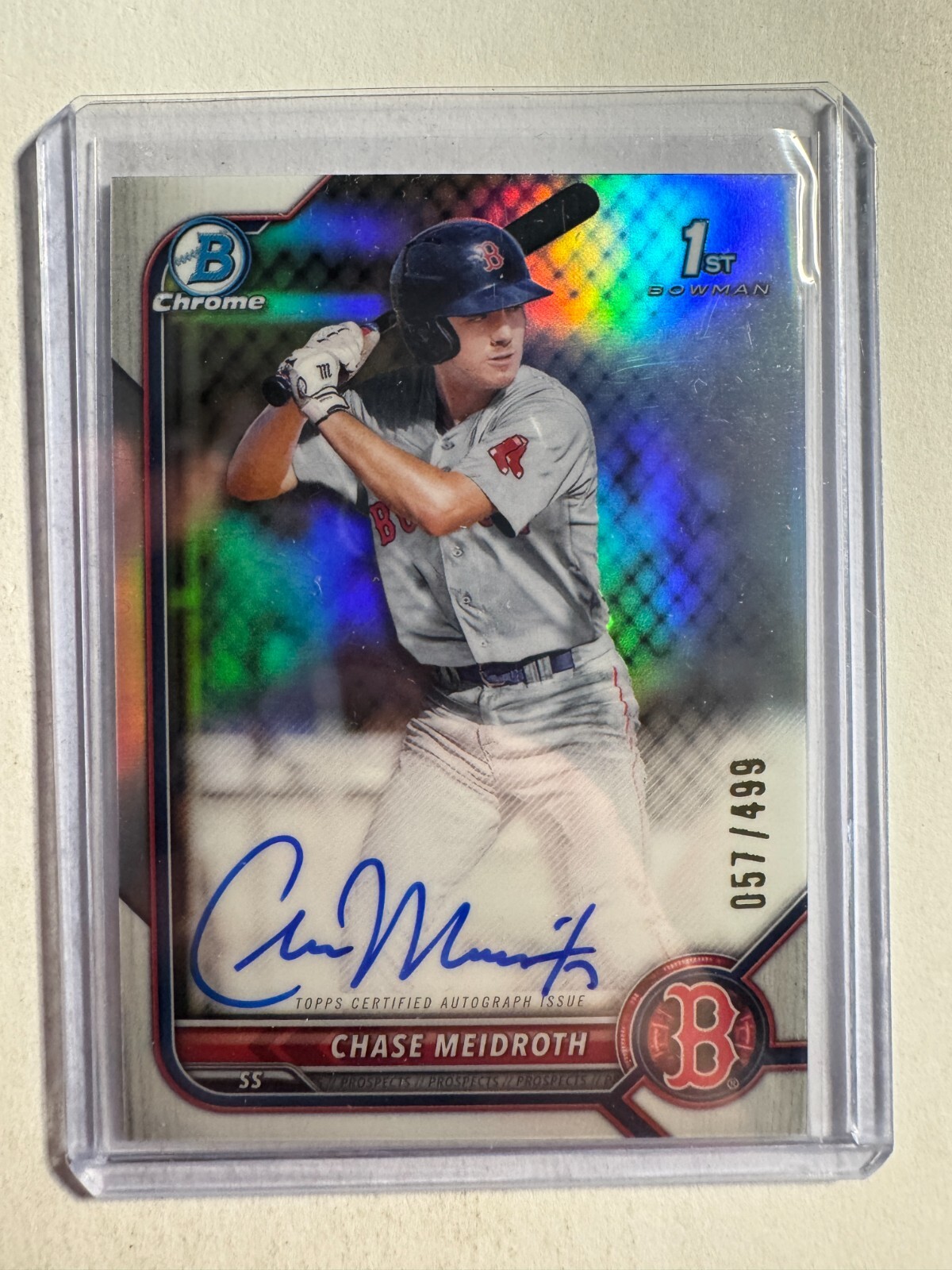K302,147 - 2022 Bowman Chrome Draft Auto Refractors #CDACM Chase Meidroth #/499