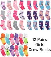 Falari 12-Pack Butterfly Unicorn Toddler Kids Girl Crew Socks 2-4, 4-6, 6-8 year