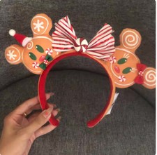 Disney Parks Minnie Mickey Mouse Ears Bow Christmas Gingerbread Headband US POST
