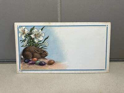 A VTG Easter Card Bunny Rabbit Easter Eggs & Lily Cardboard Spring