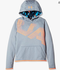 Under Armour Boy's Hoodie Size Youth MEDIUM Gray Bright Orange Logo New