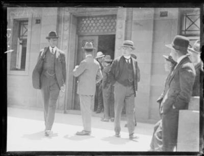 Sir Robert Garran and Mr. Lamb K.C. walking out of a building, NSW - Old Photo