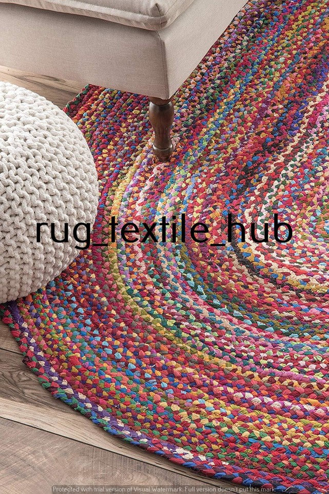 Braided Rug Cotton Area Floor Multi Color Area Rug Room Decoration Mat
