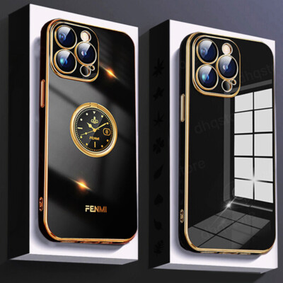 Custodia Magnetica Con Anello Per IPhone (15 Pro Max, 14, 13, 12, 11, XS, 8, 7+) Placcata