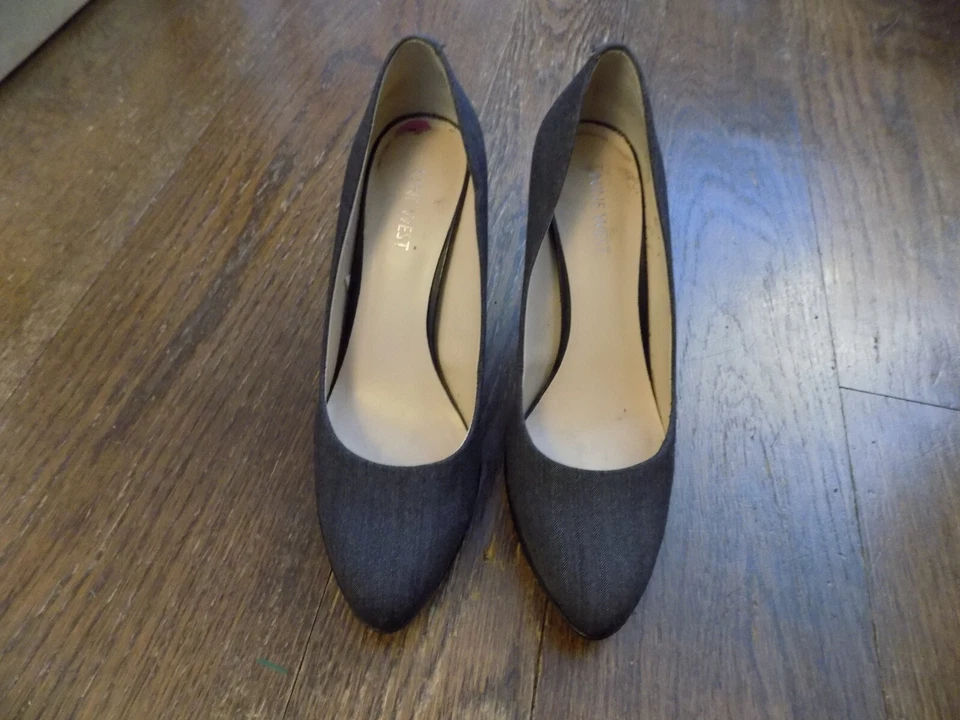 Nine West Plataforma 4" Tacones Elegante Pump Sabio Gris Oscuro Tela Espiga 8.5 Foto 2 de 4