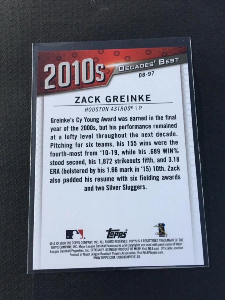 Zack Greinke 2020 Topps Series 2 Decade's Best #DB-97 BLUE PARALLEL Astros - Image 2 of 2