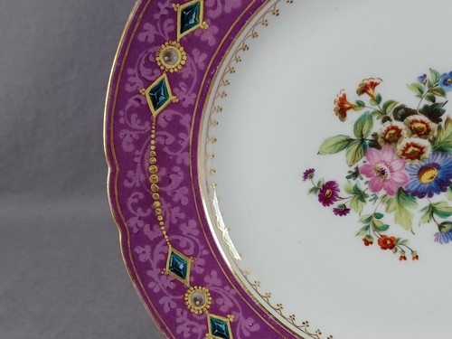 Old Paris Hand Painted Floral Purple Scrollwork Jewel Border 8 1/2 Inch Plate A - Picture 7 of 9