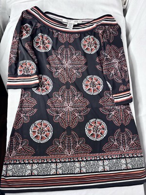 Max Studio Dress Women's Size Medium Boho Floral Stretch 1/2 Sleeve