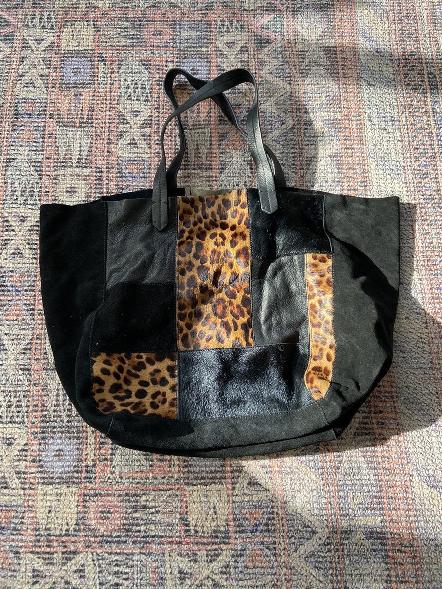 Zara Black Leather Suede And Tiger Print Handbag UK
