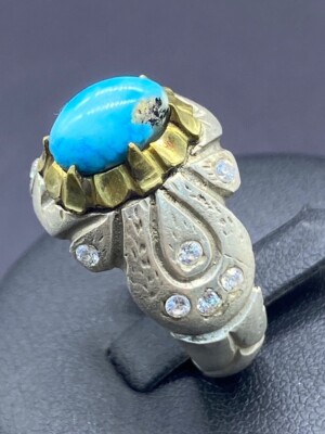 Rare Beautiful Old Near Eastern Natural Torquise Stone Pure Sliver Ring