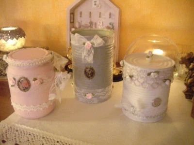 Upcycling  Set 2 Dosen 1 Glas Unikat Shabby chic Landhaus Brocante    - Bild 1 von 4