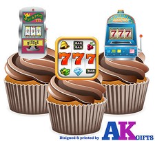 PRECUT Gambling Slot Machine Casino 12 Edible Cupcake Toppers Cake Decorations 