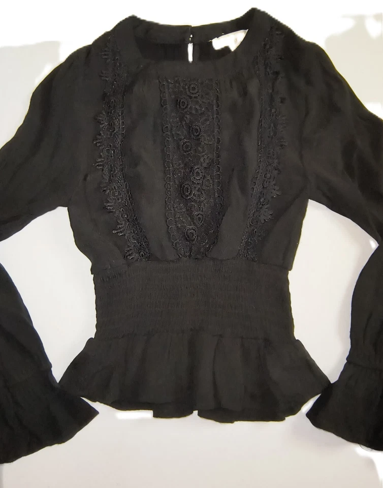 Chelsea & Violet Girls Lace Peplum Blouse Elastic Waist Causal Black Size S G001 - Image 3 of 4