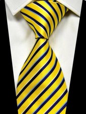 New Stripes Gold Dark Blue 100 Silk Men's Tie Fashion Necktie 3.15'' 8CM 