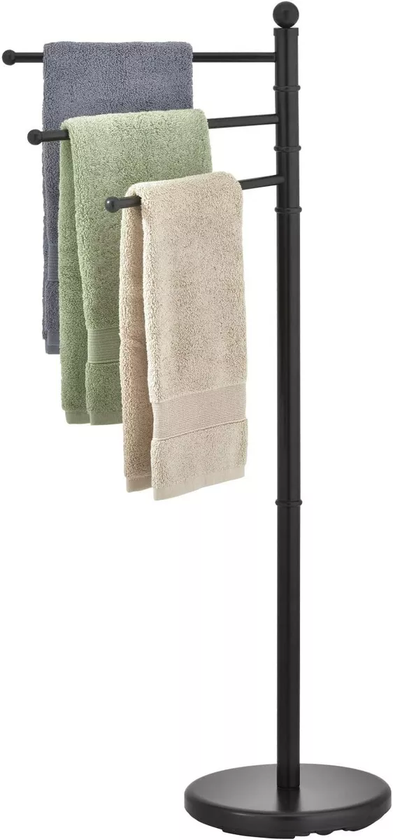 Freestanding Bathroom Black Metal Towel Rack, 40 Inch Towel Hanging Rack  Stand