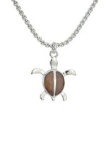 Hawaiian Turtle Pendant - Hawaii Koa Wood, Rhodium over Brass, 20" Necklace