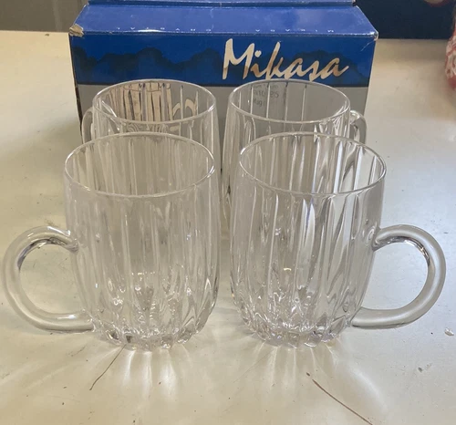 Vintage Set Of 4 Mikasa Park Lane Full Lead Crystal Beer Glass Stein 8oz Mugs