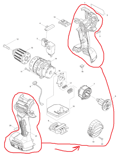Makita housing set for XPH12 DDF484 