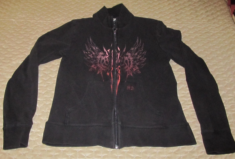 Harley Davidson Women's L Black Red Full Zip Top Shirt Biker Phoenix or Angel