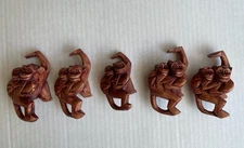 5 Vintage Hand Carved Wooden Hanging Monkey with Baby Monkey Decorations