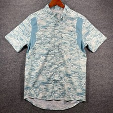 Gillz Button Down Fishing Shirt Men's Small Blue/White Camo Swirl Breathable 