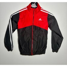 Adidas Kids Track Jacket Size 5 Red Black 3-Stripes Full Zip Lightweight