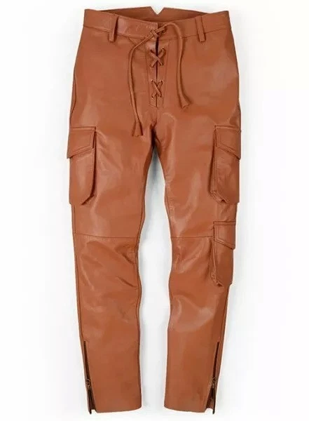 Men's Leather Pant Genuine Lambskin Brown Leather Cargo Pants