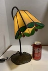 Vintage Tiffany style art nouveau table lamp stained glass Lily  Pad Base