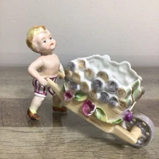 Vintage UCAGCO Hand Painted Japan Boy Wheelbarrow Figurine