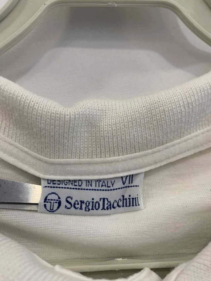 Camisa Polo Sergio Tacchini De Colección Blanco Verde Azulado Diseño Gráfico Italia Talla XL #98 Foto 3 de 4