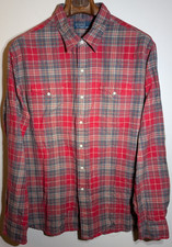 Vintage Polo Ralph Lauren Shirt Mens XL Western Pearl Snap Button Red Plaid
