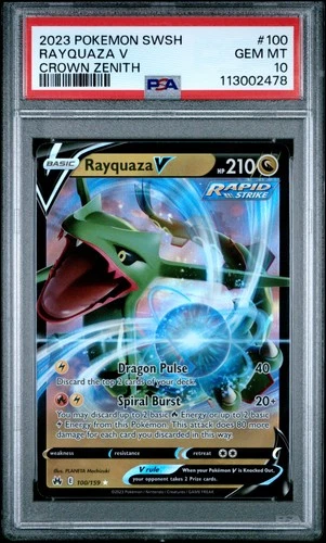 2023 POKEMON SWORD & SHIELD CROWN ZENITH #100 RAYQUAZA V PSA 10