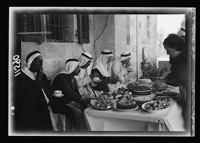 Photo:Nazareth Palestine 1940 Red Cross fete Arab sheikhs tea service