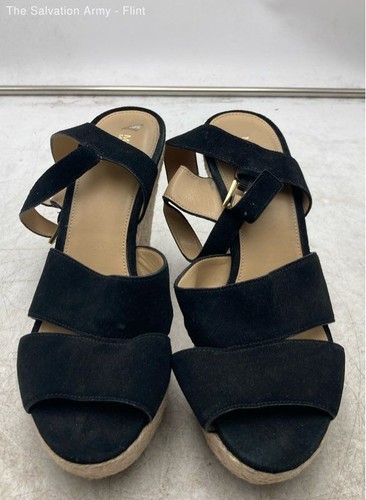 Michael Kors Womens Taylor Black Suede Wedge Espadrille Sandals Size 10