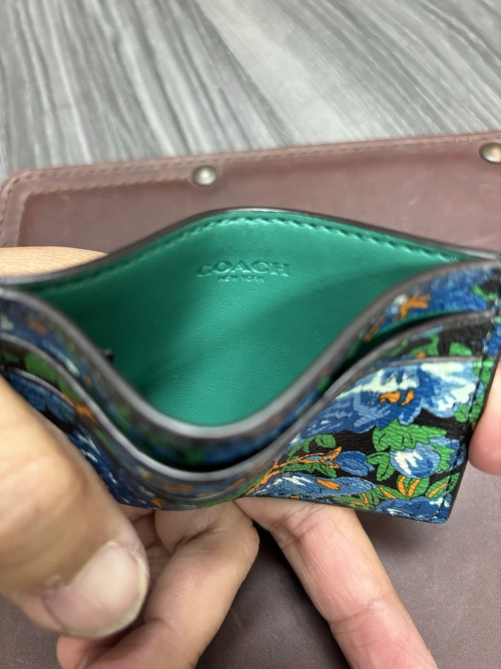Nuevo COACH Slim ID Cuero Estuche para Tarjetas Billetera Estampado Floral Foto 3 de 4