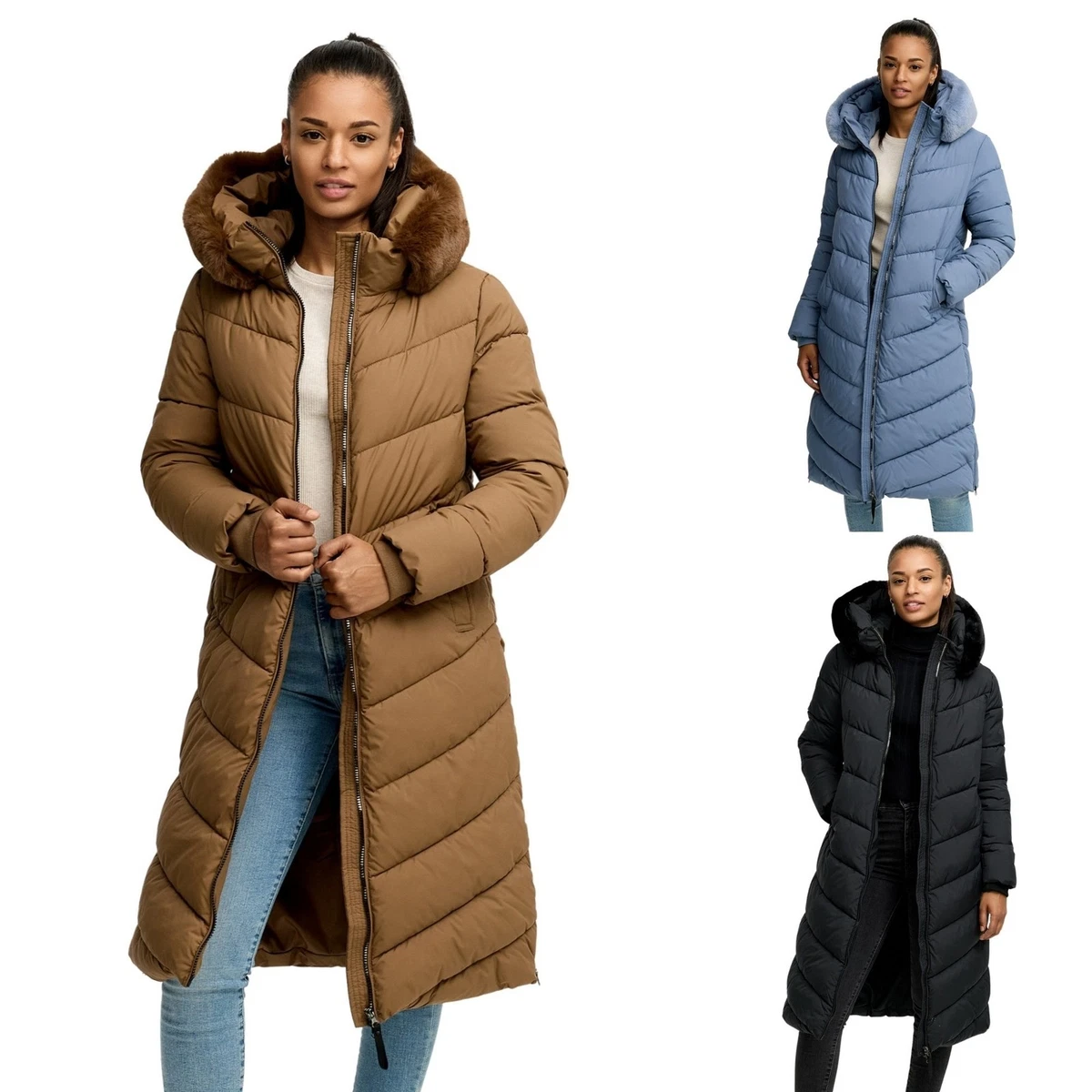 Tazzio Damen Wintermantel - Winter Mantel mit Kapuze, Chevron-Steppmantel