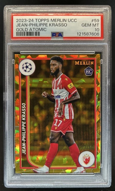 2023-24 Topps Chrome Merlin Jean-Philippe Krasso RC Gold Atomic #/50 PSA 10