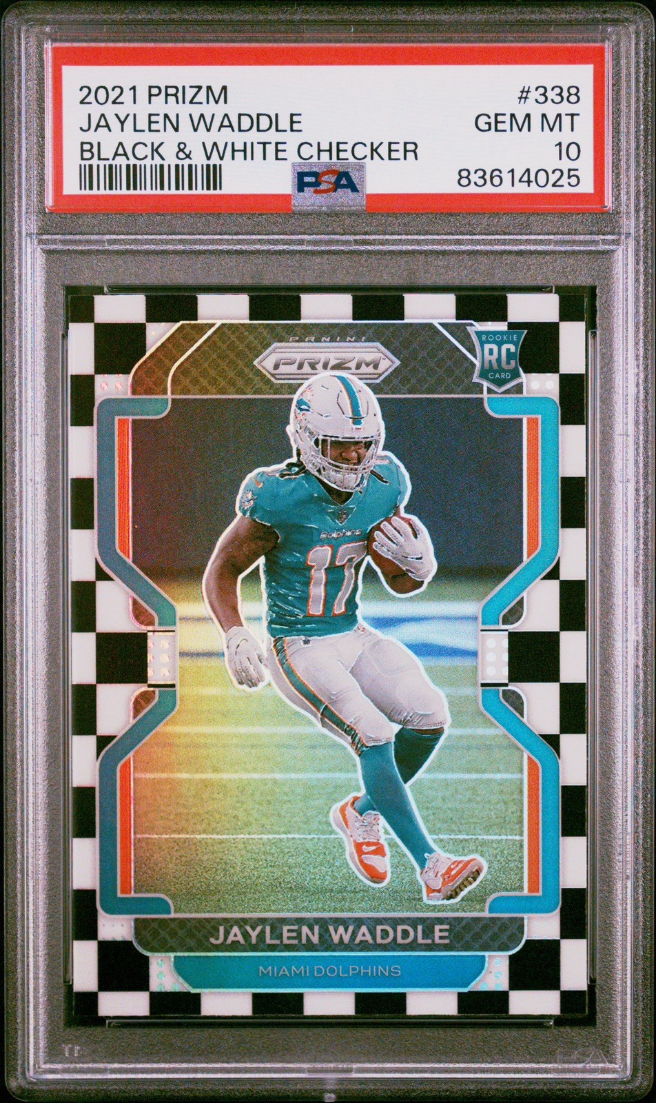 2021 Panini Prizm Rookie Jaylen Waddle #338 Black White Checker Prizm PSA 10