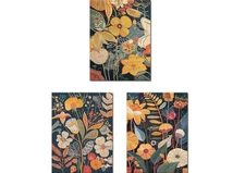 Mid-Century Modern Orange Floral Wall Art Set: Colorful Home Decor, Set of 3