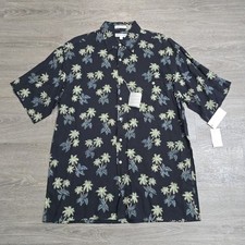VTG NWT Pierre Cardin Hawaiian Button Shirt Palm Trees 100 Rayon Mens M Black