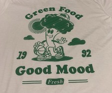 Green Food Good Mood Broccoli Basketball Denim Flower Tshirt XL