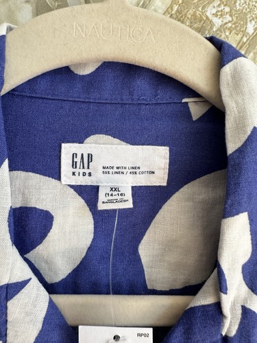 Nuova CAMICIA VACAY GAP KIDS ragazzo XXL 14-16 misto lino acque aperte nuova con etichette blu campeggio - Foto 7 di 11