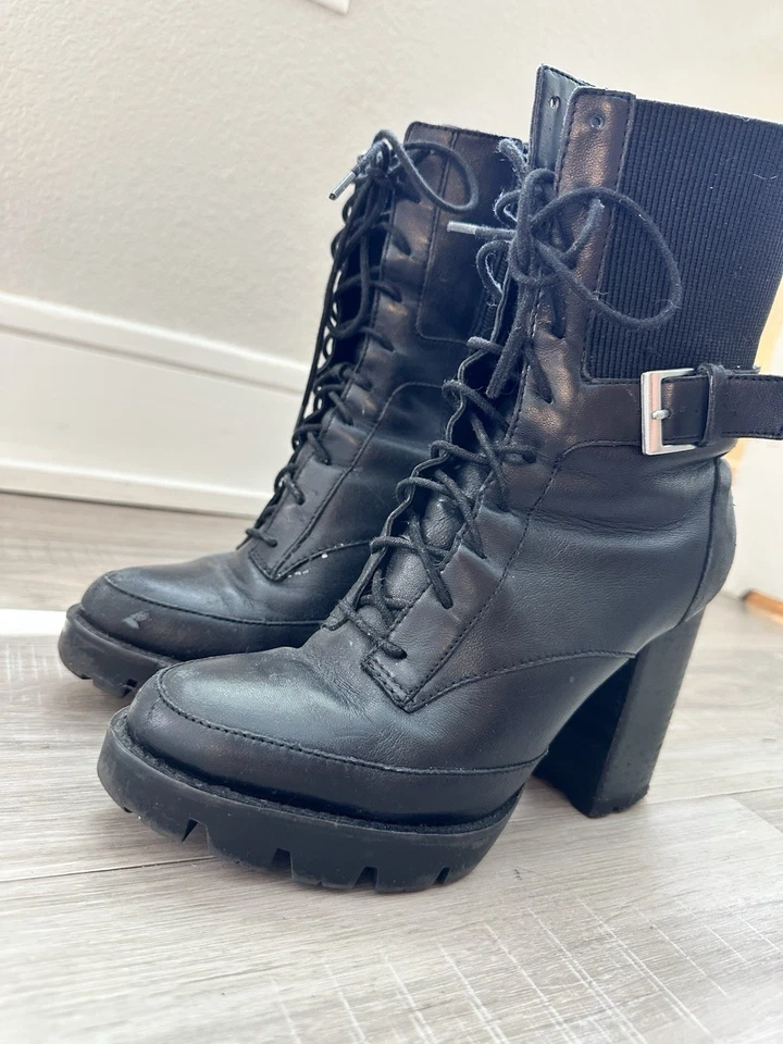 Charles David Women’s Black Leather Combat Grunge Rock Lace Boots Size 6.5 - Image 2 of 4