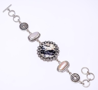Pietersite - Arizona & Biwa Pearl 925 Sterling Silver Bracelet 7-8.99'' 8.99'' B22